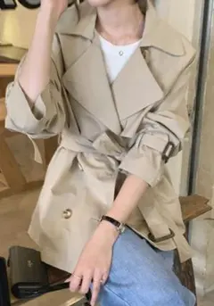 【aimoha】ベージュ トレンチコート ダブルブレスト