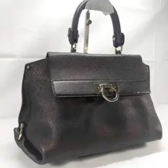 美品●フェラガモ　トートバッグ　ソフィア　ガンチーニ　シボ革　黒　A4OK サルヴァトーレフェラガモ ガンチーニ トートバッグ ショルダー