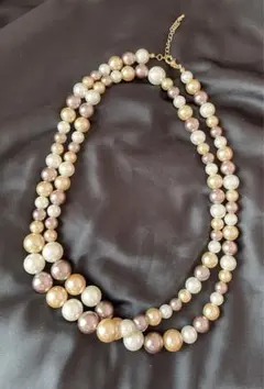 パールネックレス　白×グレー×ゴールド　冠婚葬祭　長さ91cm パーティー