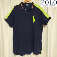 【古着PolobyRalphLaurenビッグポニー3半袖ポロシャツ紺配色XL