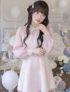 ２ＷＡＹリボン付きラメツイードドッキングワンピース ピンク suyunn