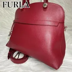 FURLA パイパー ハンドバッグ 2way レザー レッド ゴールド 極美品