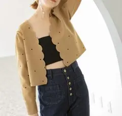 【美品】U by SPICK&SPAN ドット刺繍ニットカーディガン ブラウンのサムネイル