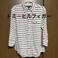 トミーヒルフィガー　メンズ　七部丈　リネンストライプシャツ