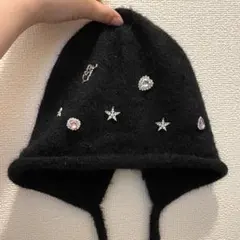 ニット帽 ストーン付き BLACK 帽子