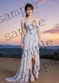 O-095 夕景×淡紫ドレスのAI美女アート・上品で華やかな一枚 高画質プリント