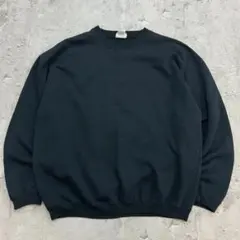 ヴィンテージスウェット　無地　Vガゼット　前V　長袖　古着　ブラック　L