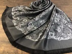 シルク 華 ペイズリー 大判 ストール ブラック系 シルバー SILK100%