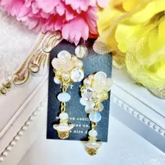 ハンドメイドイヤリング【No.027】痛くない 花 ビジュー パール かわいい