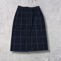 90s 00sネイビー チェック柄 ストレートスカート ネイビー y2k 古着