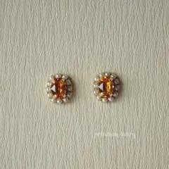 ダークオレンジ♡小粒パールラインbijouピアス