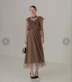 【LEJA】2wayドットストーンギャザーチュールAラインドレス 2点セット