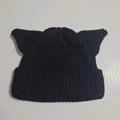 ネコ耳 ニット帽 ブラック 黒 猫耳 帽子 アクリル100%