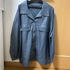 フェイクレザー シャツジャケット ブルー