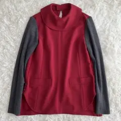【美品】FOXEY NEW YORK　ブラウス　切替　ニット　ボルドー　40のサムネイル