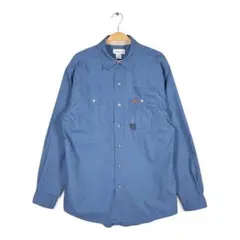 カーハート ワークシャツ ブルー ワンポイントロゴ 長袖シャツ コットン XL