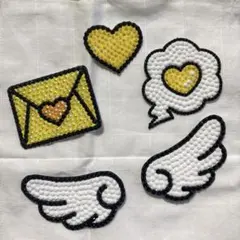 うちわ デコパーツ　デコうちわ　黄色　羽　ハート