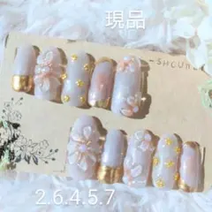 現品　春ネイル　ネイルチップ　ぷっくりフラワー　フラワーネイル