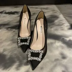 DIANA ブラック ビジューパンプス　24.5cm