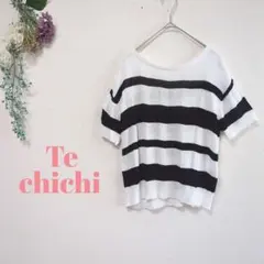 Te chich ボーダー ニット カットソー バックボタン　白　黒