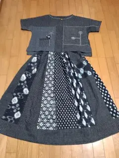 古布ドルマンスリーブと古布リメイクスカートのセットアップ