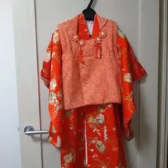 週末限定値下げ！七五三　七歳オレンジ 花柄刺繍 着物