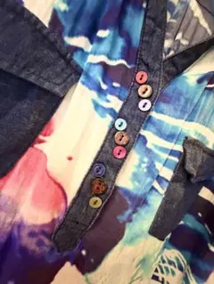 ☆ Desigual デニム切替 長袖シャツ カラフルボタン ☆のサムネイル
