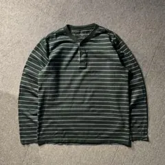 Eddie Bauer ヘンリーネック ボーダー カットソー 長袖 ロンT