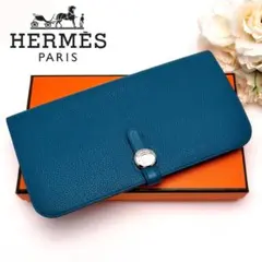 HERMES エルメス ドゴンロング 長財布 ブルー 青 紺のサムネイル