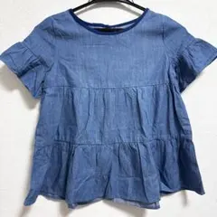 デニムブルー フリル袖 ティアードトップス 130cm
