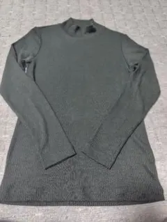 ユニクロ リブハイネックT 長袖 M ダークグリーン 深緑 UNIQLO