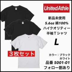 新品 ユナイテッドアスレ 5.6oz 無地半袖Tシャツ 3枚セット 白黒 L
