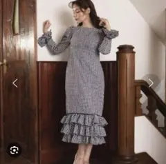 ミロアミュレット フリル ギンガムチェック ビターラブワンピース ネイビー