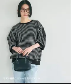 coca 膨れボーダースウェットトップス Ｌサイズ 黒のサムネイル