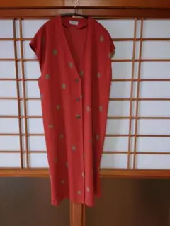 オレンジ ドット柄 ガウン風 ワンピース