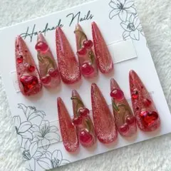 ネイルチップ マグネットネイル 韓国 ワンホン ギャルネイル さくらんぼネイル