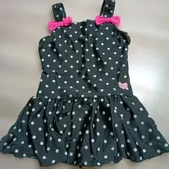 ミキハウス　ホットビスケット100cm 水玉模様（黒に白）女の子用ワンピース水着