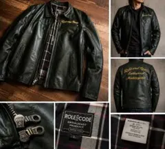 デグナー ROLE AND CODE レザーライダースジャケット L グリーン緑のサムネイル