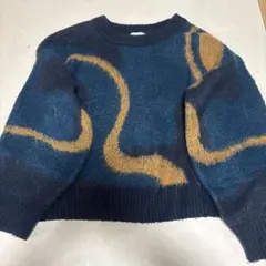ウェーブ柄 ダブル ジャガード シャギー ニット オーバーサイズプルオーバー