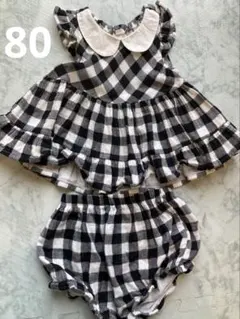 黒白チェック柄ワンピース80cmセット