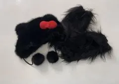 ハローキティファンキャップフットカバーセットブラックファー黒キティ帽子コスプレ