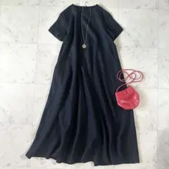 ゴーシュ 上質リネン100%インディゴロングワンピース ノースリーブ 