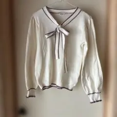 axes femme リボン付きニット 長袖 アイボリー　H-032