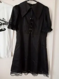 【美品】襟付き胸元レースアップ 半袖ワンピース　地雷系　ゴス　夏物