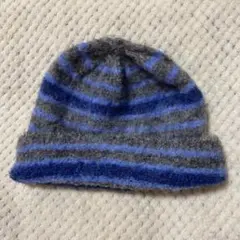 青とグレーのストライプニット帽