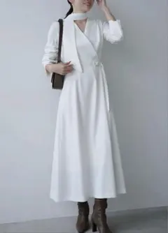 anuans ダブルサテンクラシカルワンピース