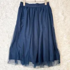 ローリーズファーム チュールスカート ミモレ丈 透け感 フレア ウエストゴム