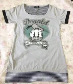 Q516ドナルドTシャツD23ディズニーTDRグレー ボーダー◎