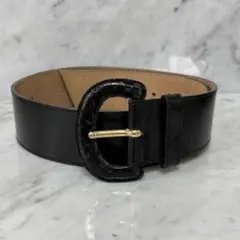 Anne Klein ブラックレザーベルト 本革 幅広 黒 レザー オールレザーのサムネイル