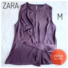 ZARA ザラ ノースリーブブラウス フロントクロス デザイン ブラウン M